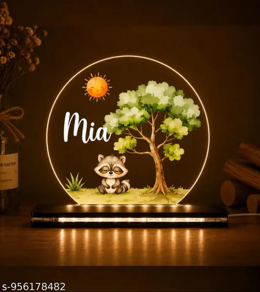 Cartwala Raccoon and Tree Personalised Name Night Lamp