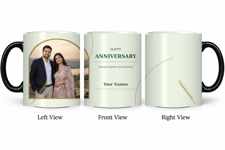 CW-AN-103 magic anniversary mug in three views