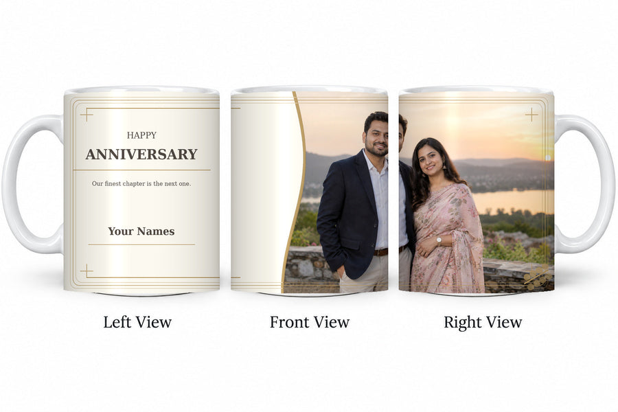 CW-AN-105 normal anniversary mug in three views