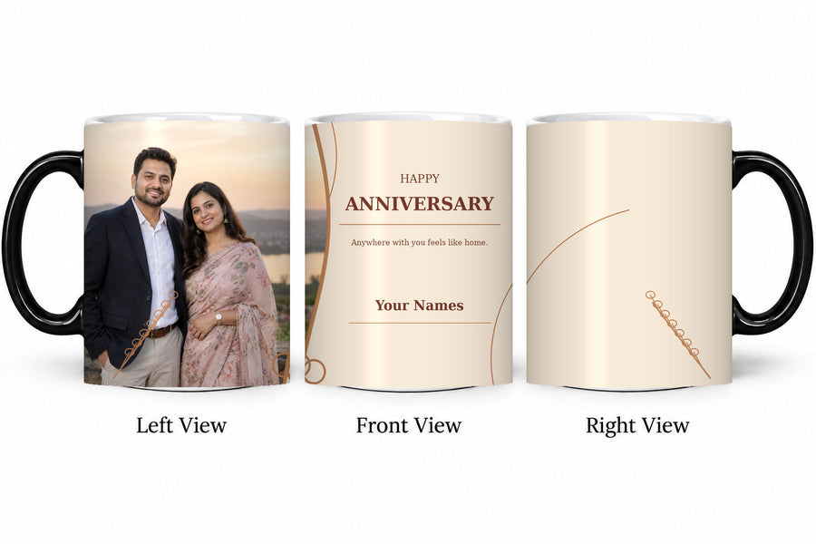 CW-AN-107 magic anniversary mug in three views