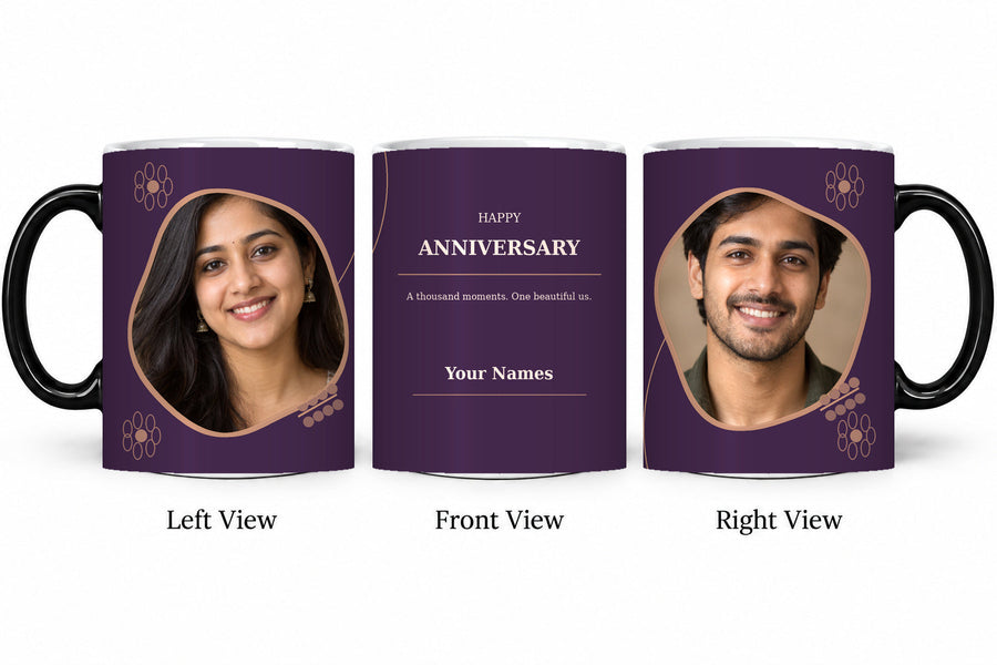 CW-AN-108 magic anniversary mug in three views