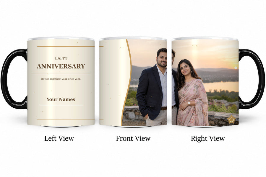 CW-AN-109 magic anniversary mug in three views