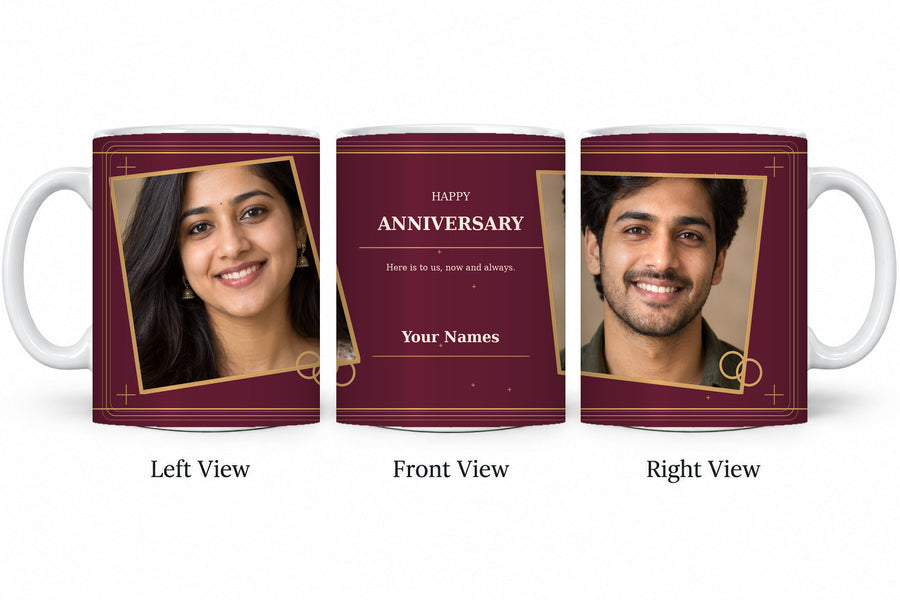 CW-AN-110 normal anniversary mug in three views