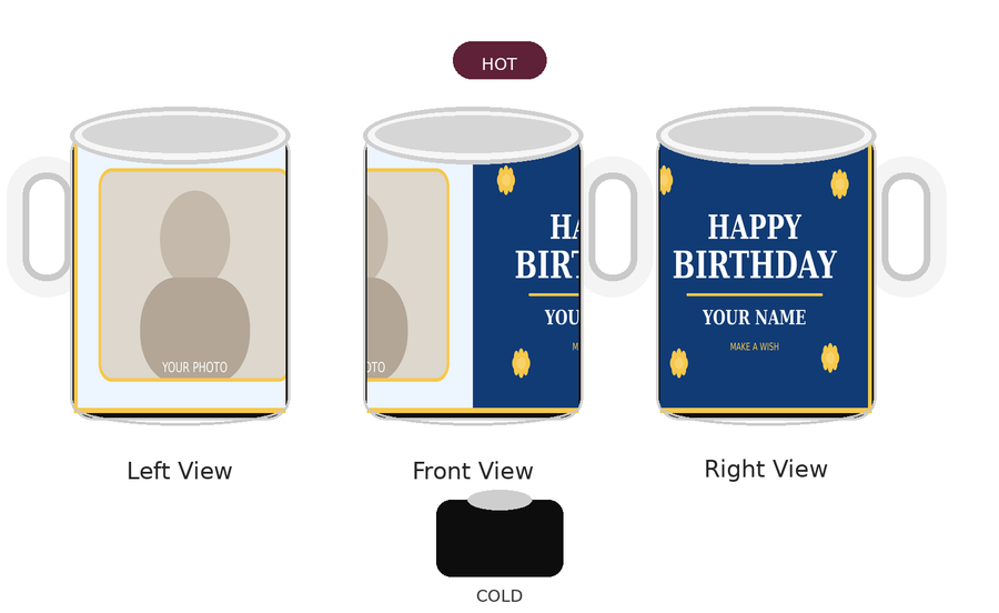CW-BD-002 Magic Hot Water Reveal Birthday Mug – Left Front Right Views