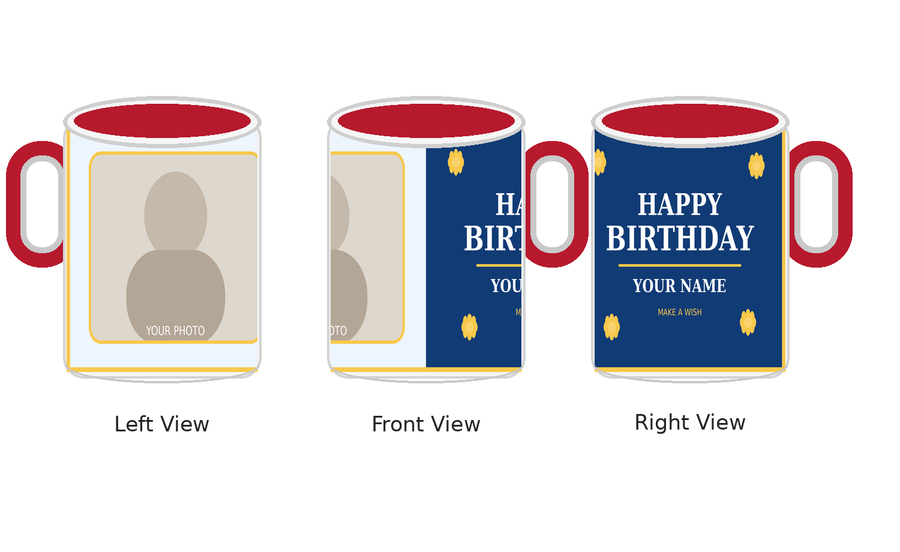 CW-BD-002 Inner Colour Red Birthday Mug – Left Front Right Views