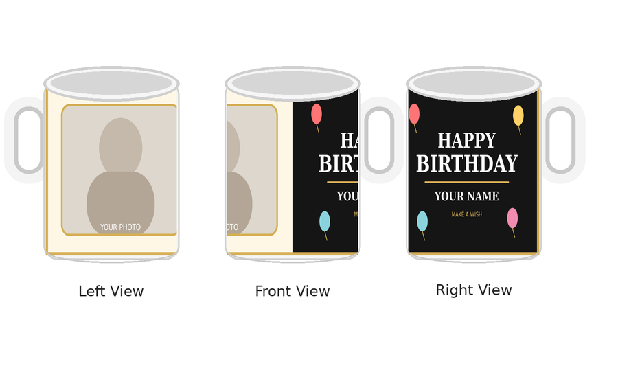 CW-BD-004 Normal White Birthday Mug – Left Front Right Views