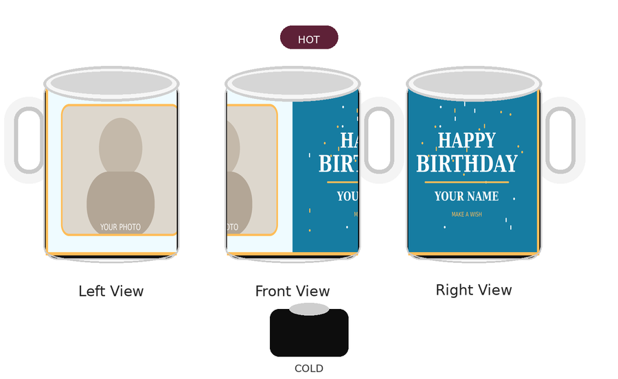 CW-BD-005 Magic Hot Water Reveal Birthday Mug – Left Front Right Views