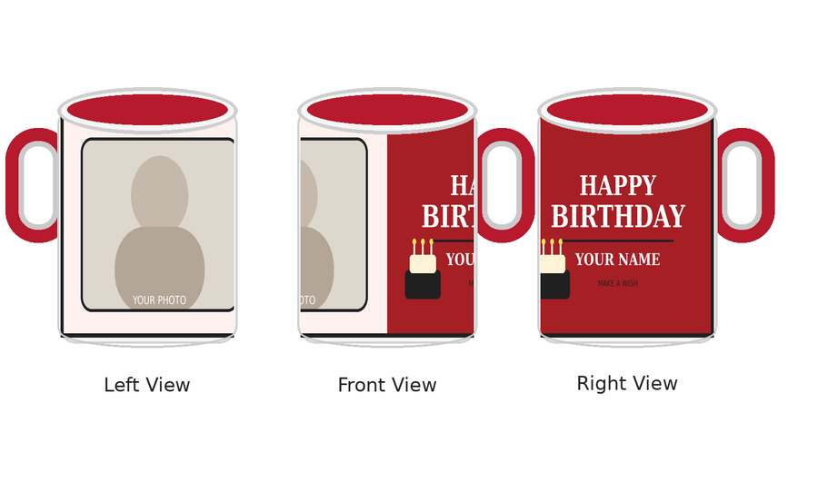 CW-BD-008 Inner Colour Red Birthday Mug – Left Front Right Views