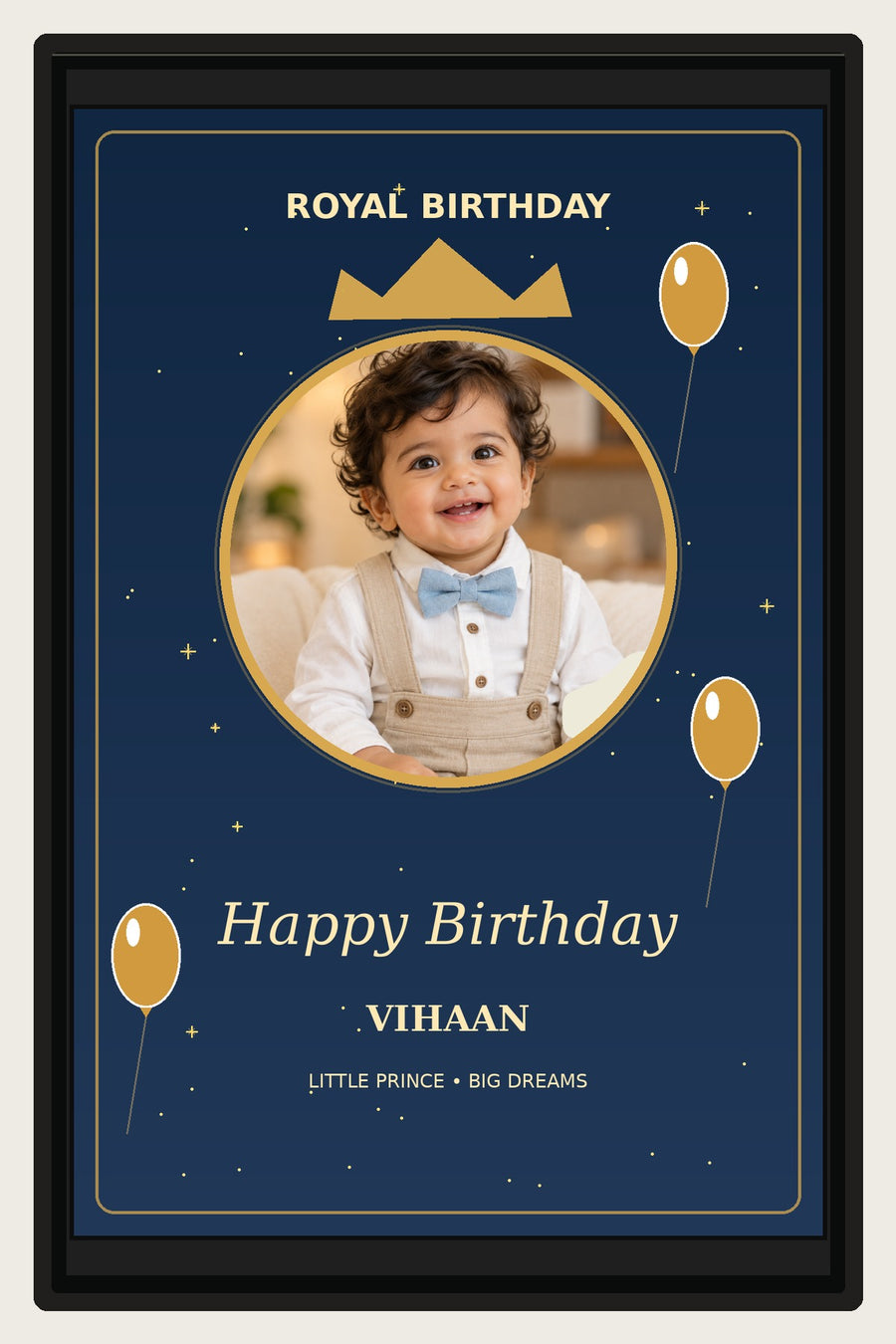 Royal Crown Birthday Photo Frame black frame 2:3 portrait sample preview
