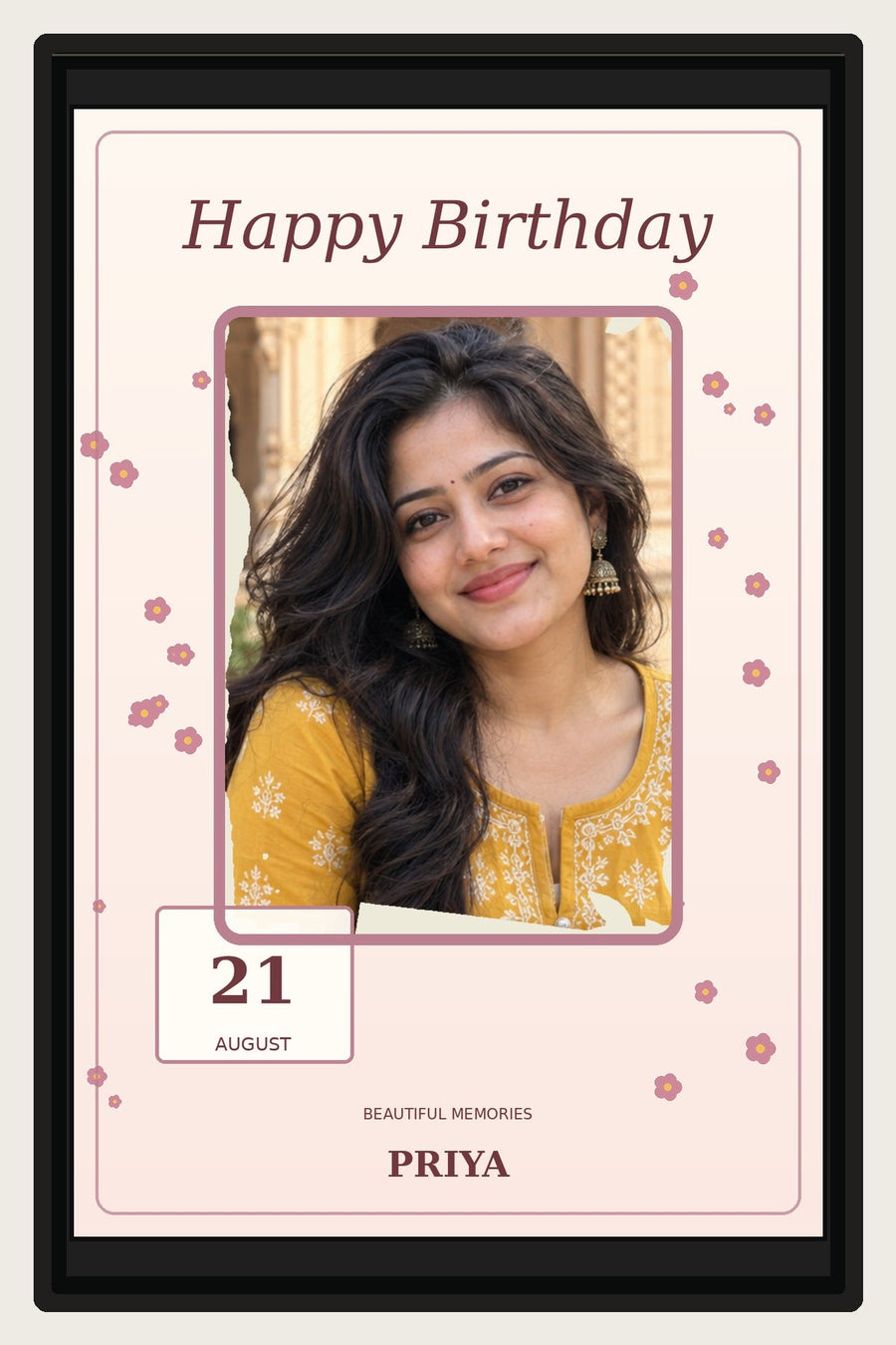 Birthday Date Floral black frame product image 2:3 portrait