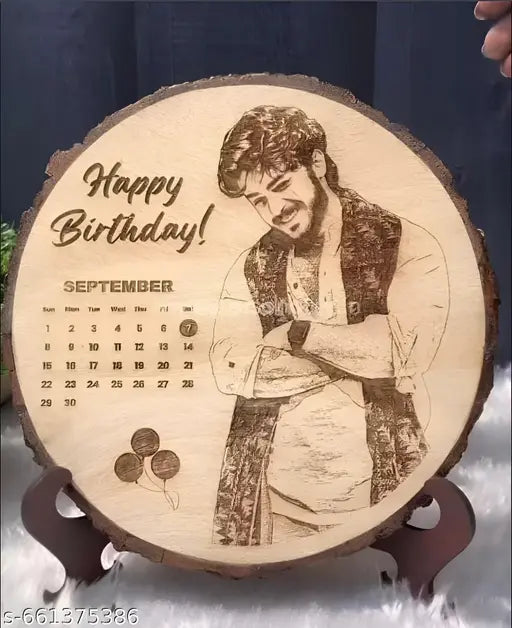 Cartwala Round Engraved Birthday Photo Calendar Wooden Plaque