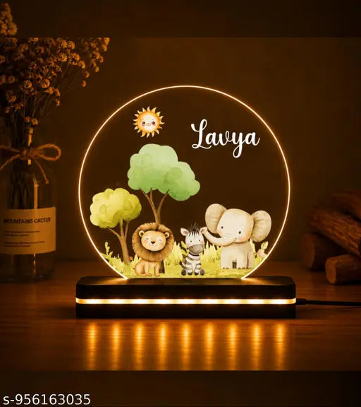 Cartwala Safari Animals Personalised Name Night Lamp