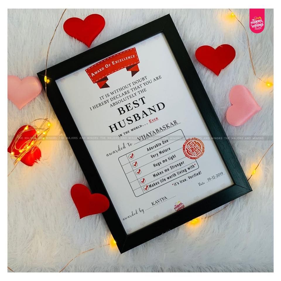 Personalized "Best Husband" Award Certificate Frame - sample personalised frame design