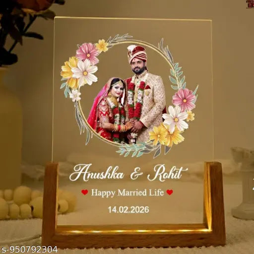 Cartwala Floral Wedding Couple Photo LED Lamp
