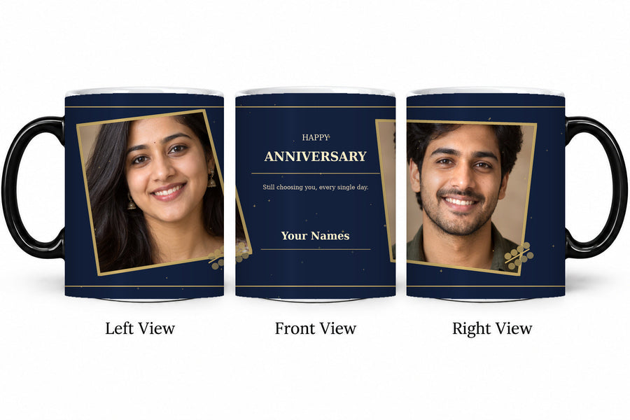 CW-AN-102 magic anniversary mug in three views