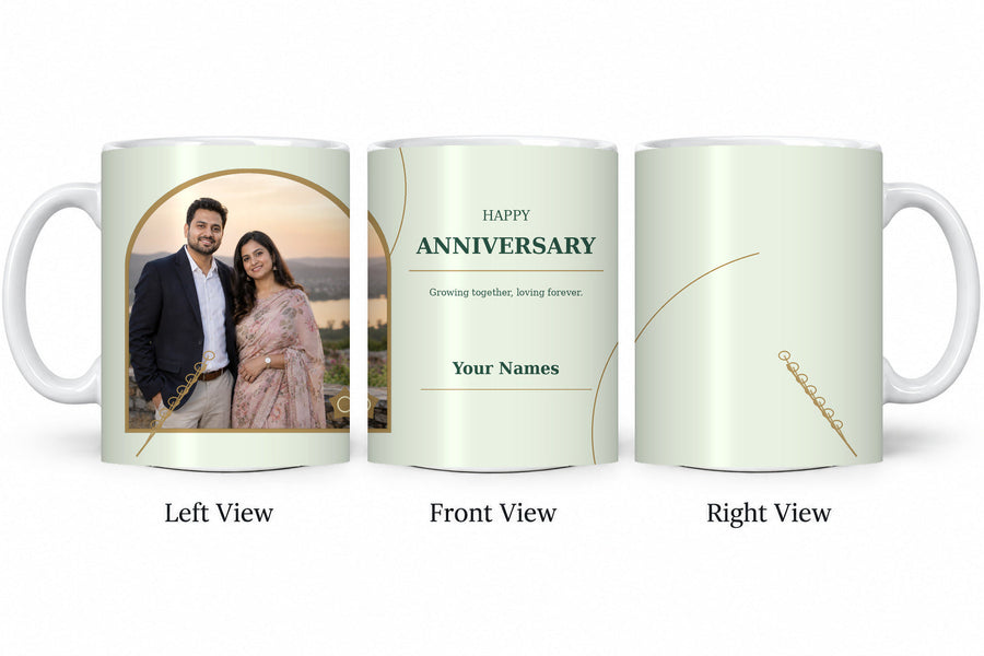 CW-AN-103 normal anniversary mug in three views