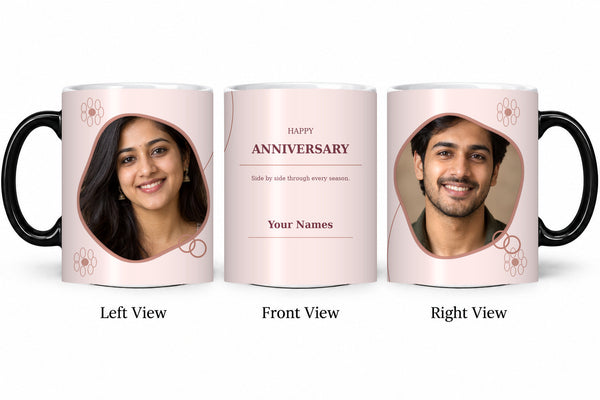 CW-AN-104 magic anniversary mug in three views