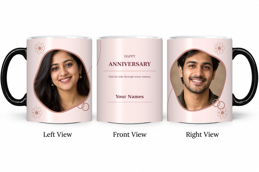 CW-AN-104 magic anniversary mug in three views