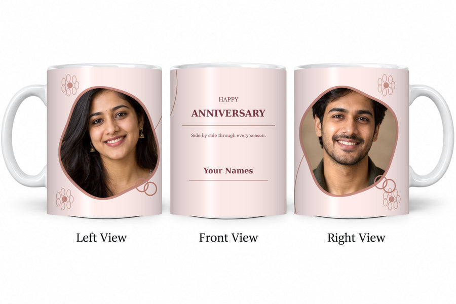 CW-AN-104 normal anniversary mug in three views