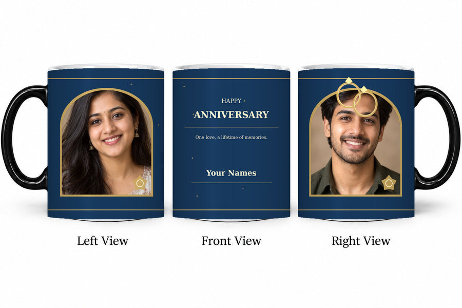 CW-AN-106 magic anniversary mug in three views