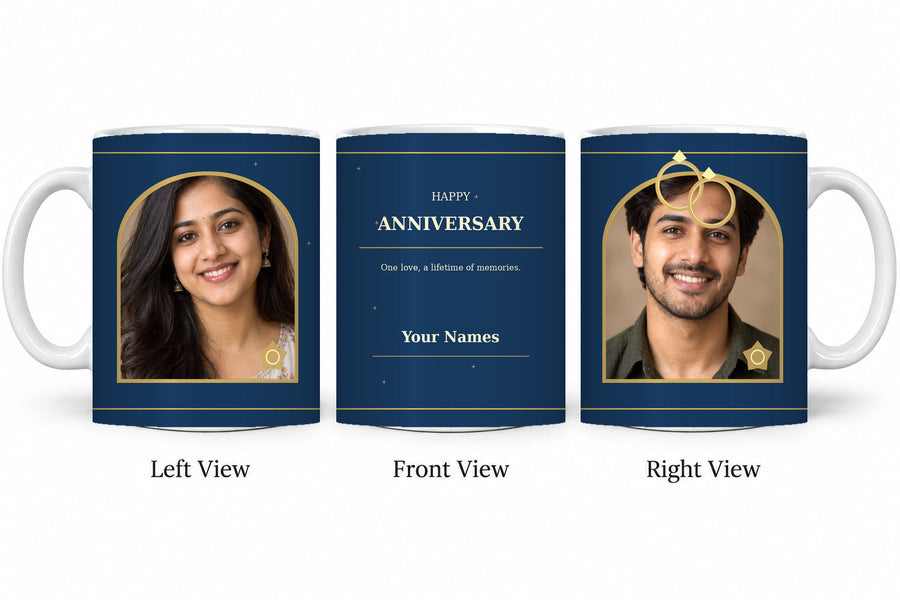CW-AN-106 normal anniversary mug in three views