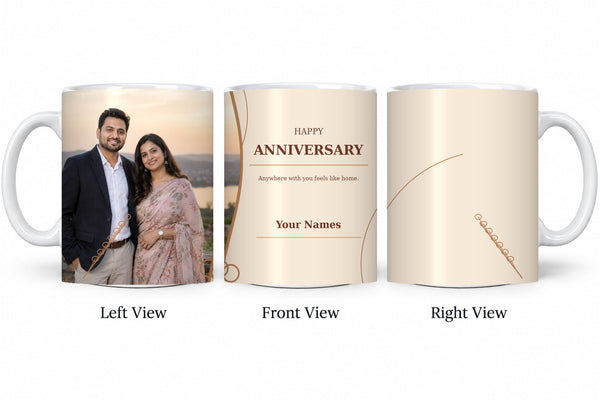 CW-AN-107 normal anniversary mug in three views