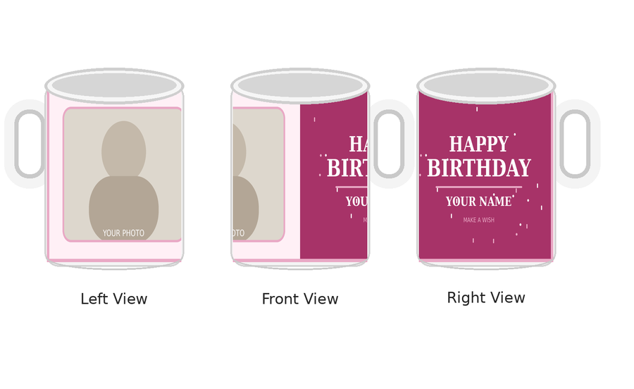 CW-BD-003 Normal White Birthday Mug – Left Front Right Views