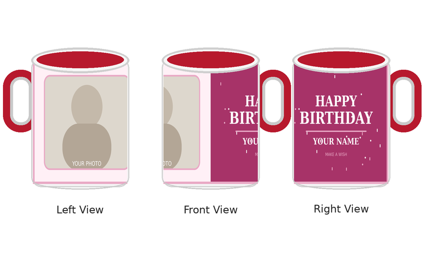 CW-BD-003 Inner Colour Red Birthday Mug – Left Front Right Views