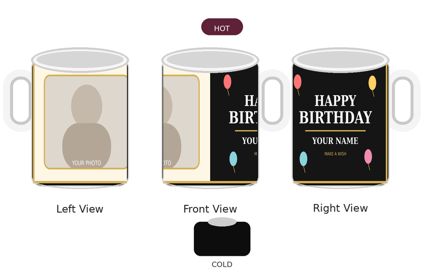 CW-BD-004 Magic Hot Water Reveal Birthday Mug – Left Front Right Views
