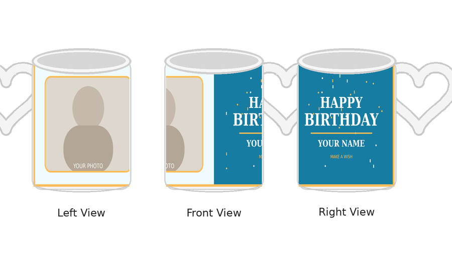 CW-BD-005 White Love Handle Birthday Mug – Left Front Right Views
