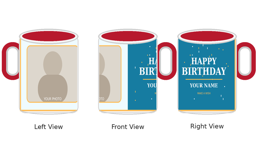 CW-BD-005 Inner Colour Red Birthday Mug – Left Front Right Views