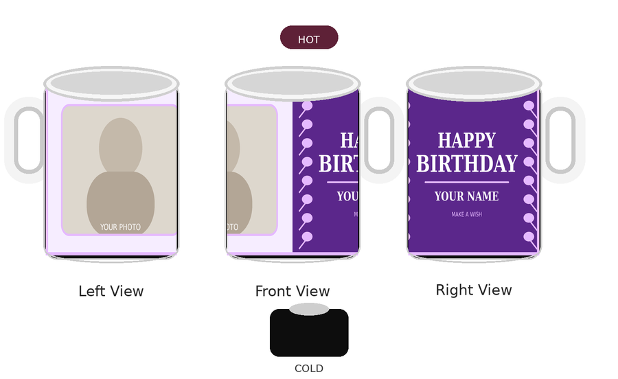 CW-BD-006 Magic Hot Water Reveal Birthday Mug – Left Front Right Views