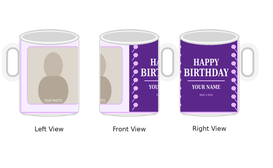 CW-BD-006 Normal White Birthday Mug – Left Front Right Views