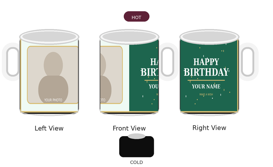 CW-BD-007 Magic Hot Water Reveal Birthday Mug – Left Front Right Views