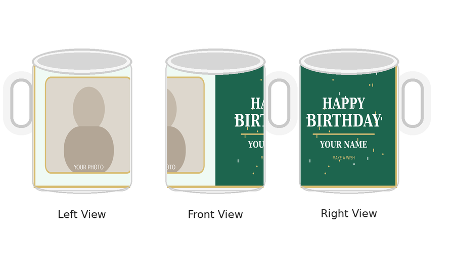 CW-BD-007 Normal White Birthday Mug – Left Front Right Views