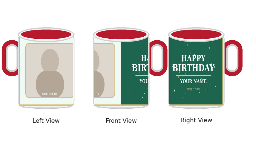 CW-BD-007 Inner Colour Red Birthday Mug – Left Front Right Views