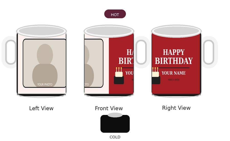 CW-BD-008 Magic Hot Water Reveal Birthday Mug – Left Front Right Views