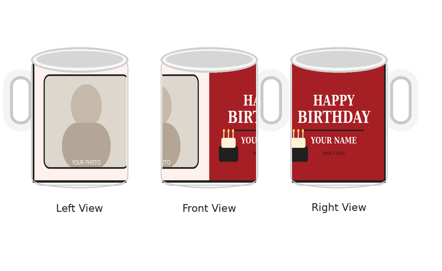 CW-BD-008 Normal White Birthday Mug – Left Front Right Views