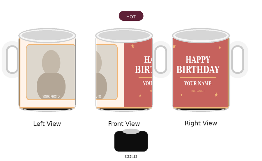 CW-BD-009 Magic Hot Water Reveal Birthday Mug – Left Front Right Views