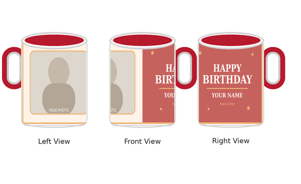 CW-BD-009 Inner Colour Red Birthday Mug – Left Front Right Views