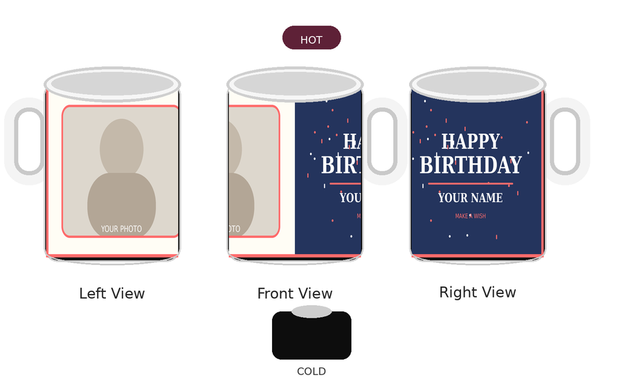 CW-BD-010 Magic Hot Water Reveal Birthday Mug – Left Front Right Views