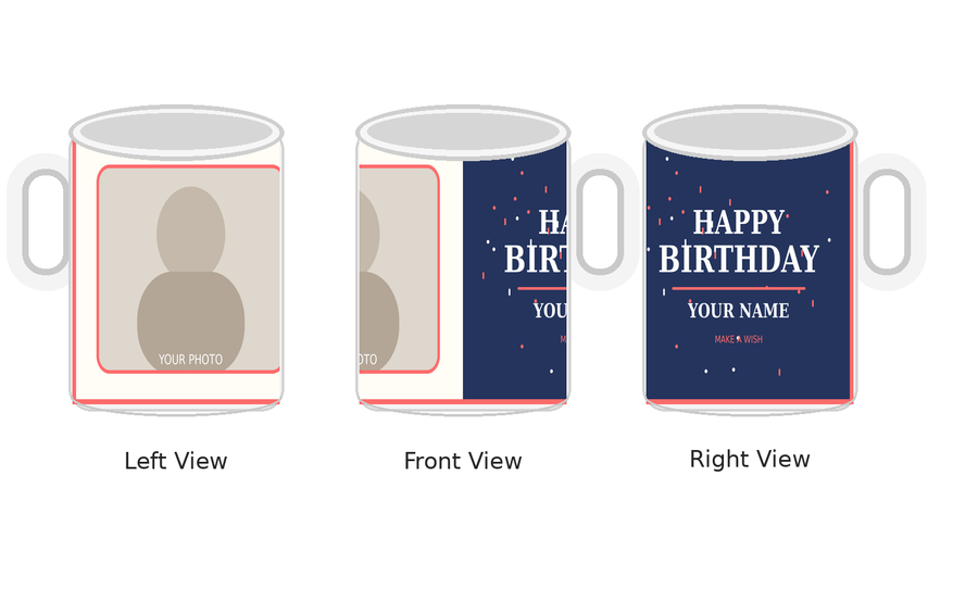 CW-BD-010 Normal White Birthday Mug – Left Front Right Views