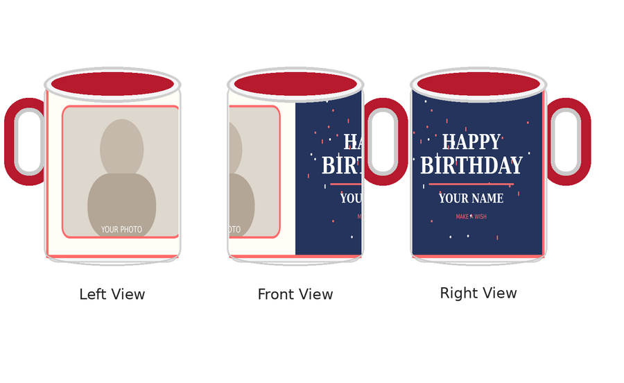 CW-BD-010 Inner Colour Red Birthday Mug – Left Front Right Views