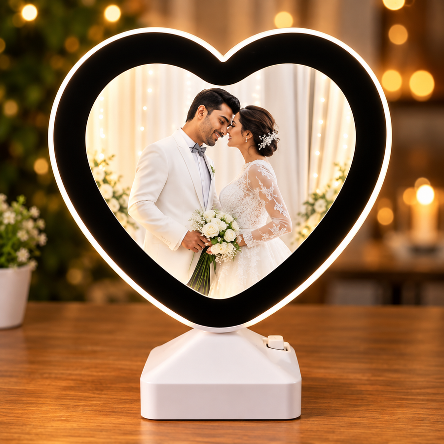 Personalised Heart Shape LED Magic Mirror Photo Frame