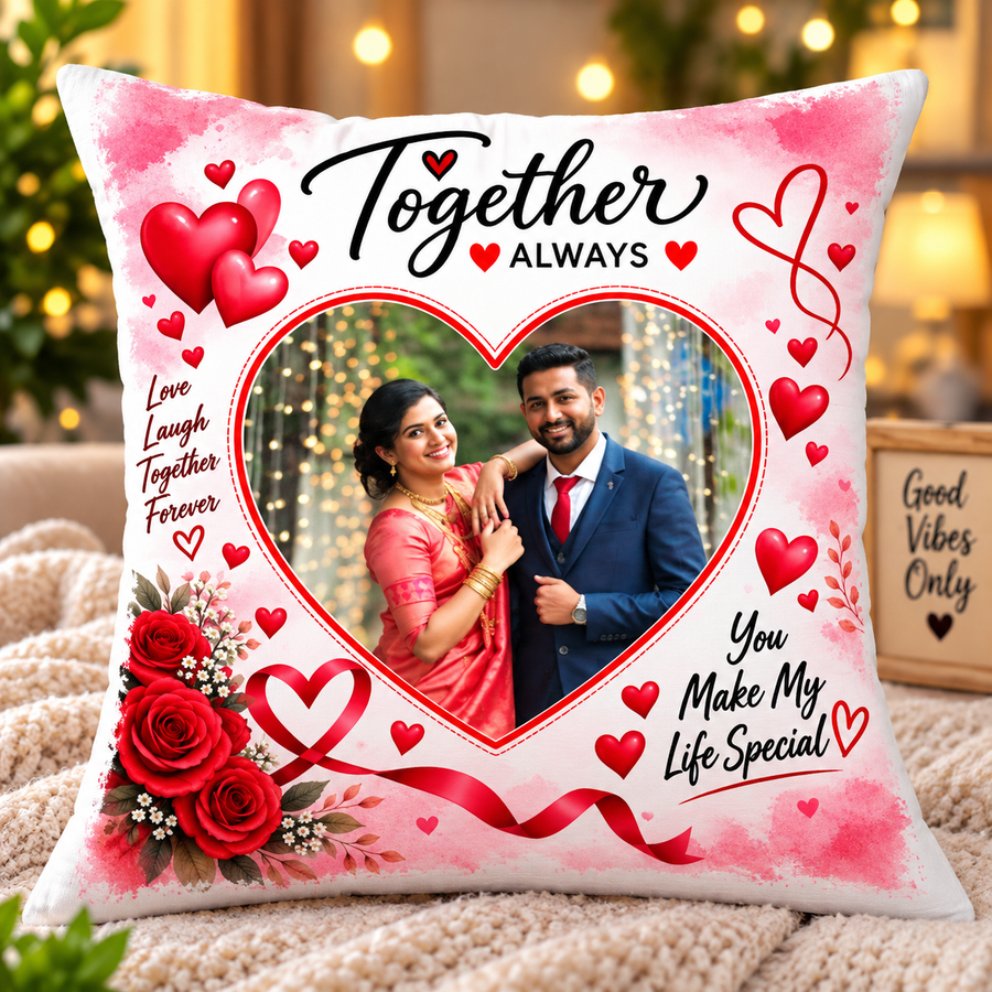 Personalized heart photo pillow with custom couple photo - Cartwala
