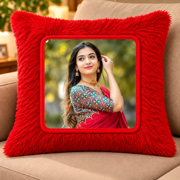 Red Square Personalized Photo Pillow – Custom Couple Photo Cushion