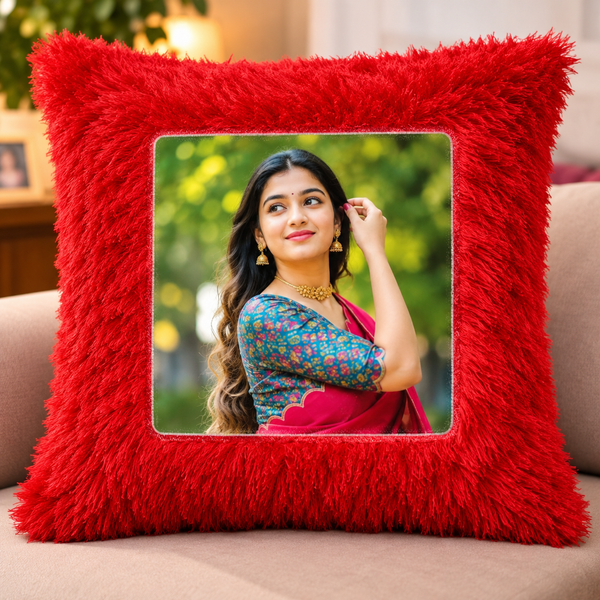 Red Square Personalized Photo Pillow – Custom Couple Photo Cushion