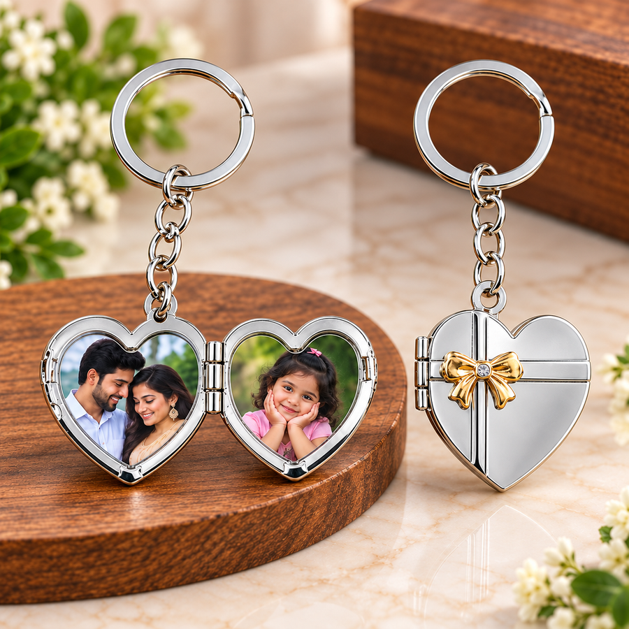 Personalized Double Side Heart Metal Photo Keychain