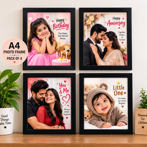A4 personalised photo frame pack of 4 - birthday anniversary love and baby designs
