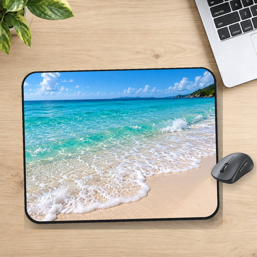 D-092 Turquoise Ocean printed mouse pad, desk mockup